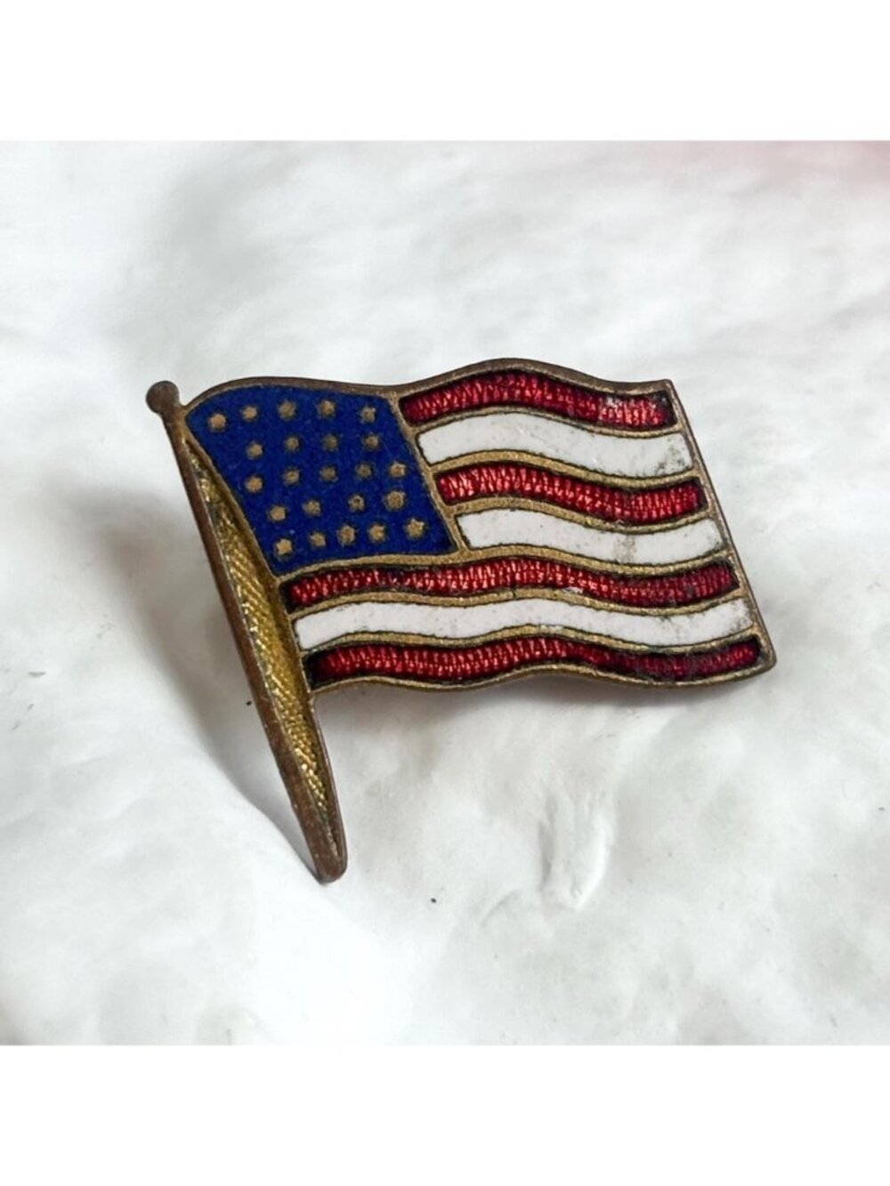 American Flag Patriotic Vintage Tiny Enameled Gold Toned Pin